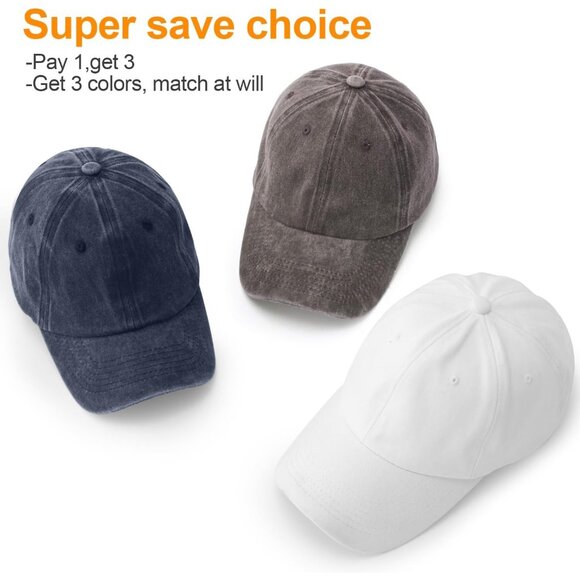 Men's Brown Blue Gray 3 Pack Plain Cotton Retro Adjustable Baseball Hat Cap - Picture 2 of 7